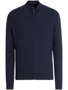 Zegna pull zippé en maille nervurée - Bleu