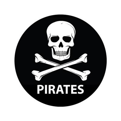 Piraten thema deur / muur sticker - zwart - Dia 15 cm - rond - Feestartikelen - Jolly Roger vlag