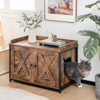 Kattenkast Kattentoilet Kattenhuis met 2 Deuren en Ingang Kattenmand Kattenbak Kast voor Katten Honden Huisdier Vintage Bruin