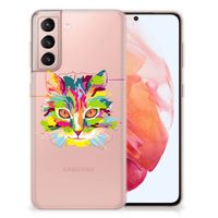 Samsung Galaxy S21 Telefoonhoesje met Naam Cat Color