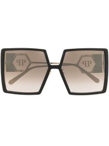 Philipp Plein lunettes de soleil carrées à plaque logo - Noir