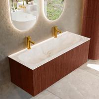 Badmeubel Mondiaz Kurve-Dlux | 120 cm cm | Meubelkleur Ruby | Wastafelkleur Frappe | Solid surface | Wasbak midden spoelbak | 2 kraangaten