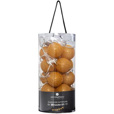 Atmosphera Lichtslinger - 20 verlichte balletjes - 6 cm - mosterdgeel - 435 cm - stekker