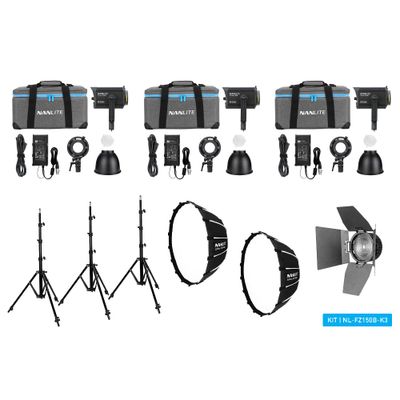 Nanlite Forza 150B Bi-color LED triple kit (w/ case, light stand, fresnel and softbox)