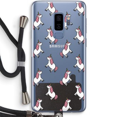 Eenhoorns overal: Samsung Galaxy S9 Plus Transparant Hoesje met koord