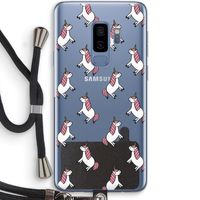 Eenhoorns overal: Samsung Galaxy S9 Plus Transparant Hoesje met koord