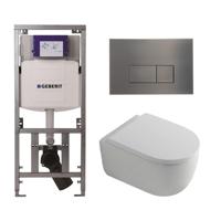 QeramiQ Dely Swirl Toiletset - 36.3x51.7cm - diepspoel - rimless - Geberit UP320 Burda inbouwreservoir - 35mm zitting - gunmetal bedieningsplaat - rechtehoekige knoppen - wit mat 0701131/SW706199/SW1000767/SW1026257