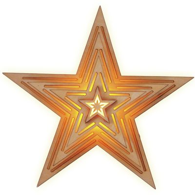 Houten kerststerren hangdecoraties met warm witte verlichting 15 cm