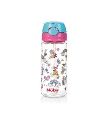Beker zacht rietje drukknop roze 540ml 4+ jaar