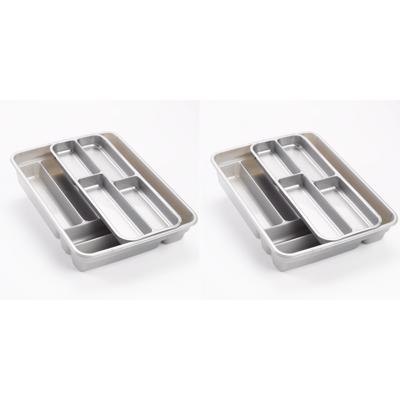 2x stuks bestekbakken - houders - 2 lagen - 40 x 30 x 7 cm - zilver - kunststof - lade opbergers