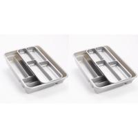 2x stuks bestekbakken - houders - 2 lagen - 40 x 30 x 7 cm - zilver - kunststof - lade opbergers