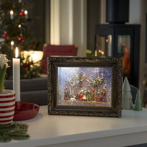 Sneeuwlantaarn voor binnen - Kerststal - 20x25cm - Kerstlijst - Waterlantaarn - Batterij - Timer - Kerstverlichting