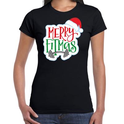 Merry fitmas Kerstshirt - kert outfit - zwart - voor dames - kleding Merry fitmas Kerstshirt - kert outfit - zwart - voor dames - kleding