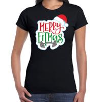 Merry fitmas Kerstshirt - kert outfit - zwart - voor dames - kleding
