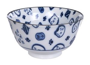 Blauw/Witte Kom - Lucky Cats Collectie - 300ml - 12.7 x 6.5cm