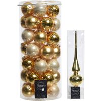 49x stuks glazen kerstballen goud 6 cm inclusief gouden piek - Kerstbal - thumbnail