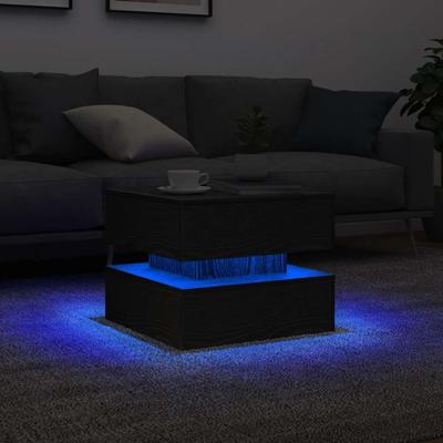 Salontafel met LED-verlichting 50x50x40 cm zwart eikenkleurig