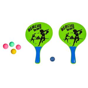 Strand Beachball set - hout - groen - strand sport speelset - met 5x balletjes