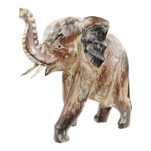 Houten Beeld Olifant Lopend Whitewash (25 x 24 cm)