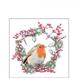 Ambiente Servet Robin In Wreath 33cm