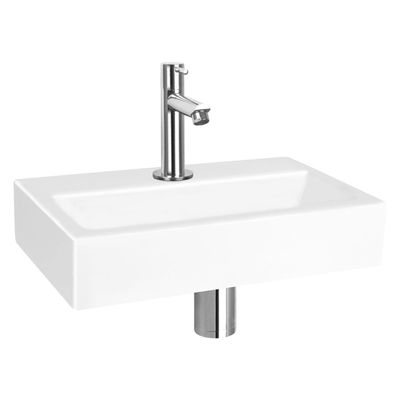Differnz Flat fonteinset - 38x24x8cm - Rechthoek - 1 kraangat - Recht chromen kraan - Keramiek Wit 38.400.04