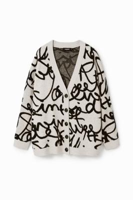 Oversized cardigan met tekst - WHITE - M