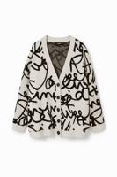 Oversized cardigan met tekst - WHITE - M