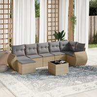 8-delige Loungeset met kussens poly rattan beige
