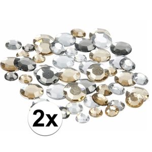 2x Zakjes met ronde strass steentjes zilver mix 360 stuks