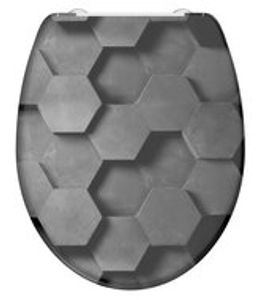 Duroplast WC-bril GREY HEXAGONS met soft-close en quick-release