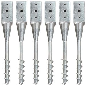 VidaXL Grondpinnen 6 st 7x7x56 cm gegalvaniseerd staal zilverkleurig