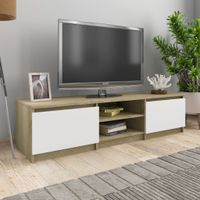 Tv-meubel 140x40x35,5cm bewerkt hout wit en sonoma eikenkleurig - thumbnail