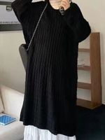 Yarn/Wool Yarn Crew Neck Casual Sweater Dress With No