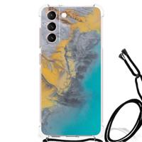 Samsung Galaxy S21 FE Anti-Shock Hoesje Marble Blue Gold