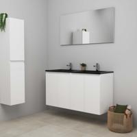 On-Line Badkamermeubelset - 120 cm - Bouwpakket - Greeploze Ladestructuur - Acryl Wastafel - 2 Kraangaten - Spiegel - Hoogglans Wit - V02