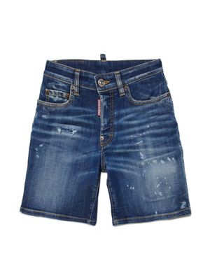 DSQUARED2 KIDS short en jean à effet usé - Bleu