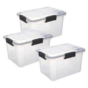 5Five opberg Box met deksel - 3x - Protect - 18 liter - 38 x 29 x 25 cm - kunststof - transparant