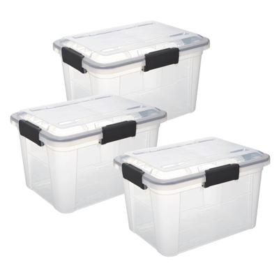 5Five opberg Box met deksel - 3x - Protect - 18 liter - 38 x 29 x 25 cm - kunststof - transparant
