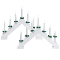 Kaarsenbruggen - 2x stuks - LED verlichting - wit hout - 39,5 cm