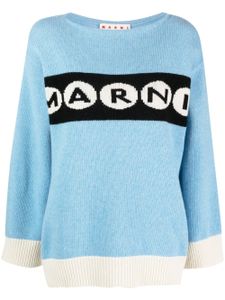 Marni pull à logo en laine vierge - Bleu