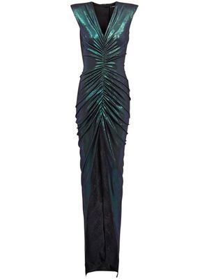 Balmain robe froncée à paillettes - Vert
