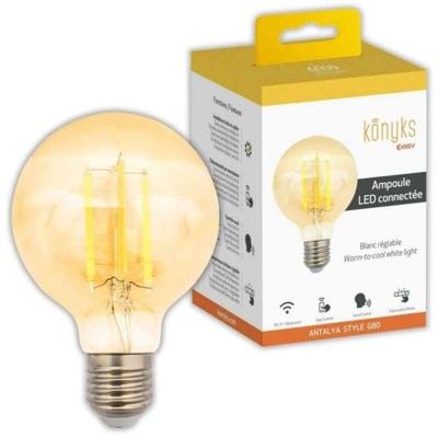 Aangesloten lamp - KONYKS - Antalya stijl G80 lamp E27 - Wifi + Bt - 7 W - Verstelbaar wit - Alexa / Google Home compatibel