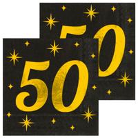 Verjaardag?of Abraham/Sarah-feest servetten - leeftijd 50 jaar - 32x stuks - zwart/goud - 33 x 33 cm