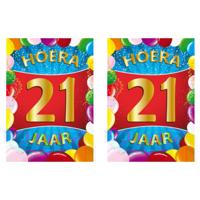 Verjaardag deurposter - 2x - 21 jaar - multi - 59 x 84 cm - leeftijd feestartikelen