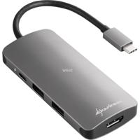 Sharkoon usb 3.0 type c multiport adapter dockingstation (donkergrijs, hdmi, usb-c 3.2 (5 gbit/s), 3x usb-a 3.2 (5 gbit/s), microsd, sd)