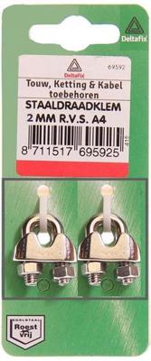 Staaldr.klem 2mm rvs 2st - Deltafix