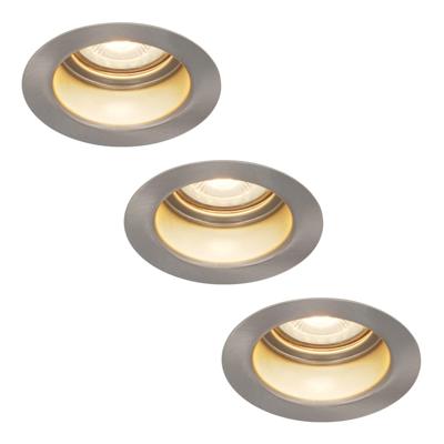 Set van 3 Mesa LED inbouwspots verzonken - 4 Watt 345 lumen - 2700K Warm wit - GU10 - Dimbaar - Rond - IP65 Waterdicht - RVS - Anti-glare