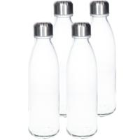 4x Stuks glazen waterfles/drinkfles transparant met Rvs dop 650 ml