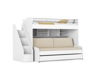 Opklap stapelbed 3 personen - Icon - Houtlook met bank Crème