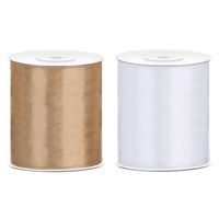 2x rollen hobby decoratie satijnlint goud-wit 10 cm x 25 meter - Cadeaulinten